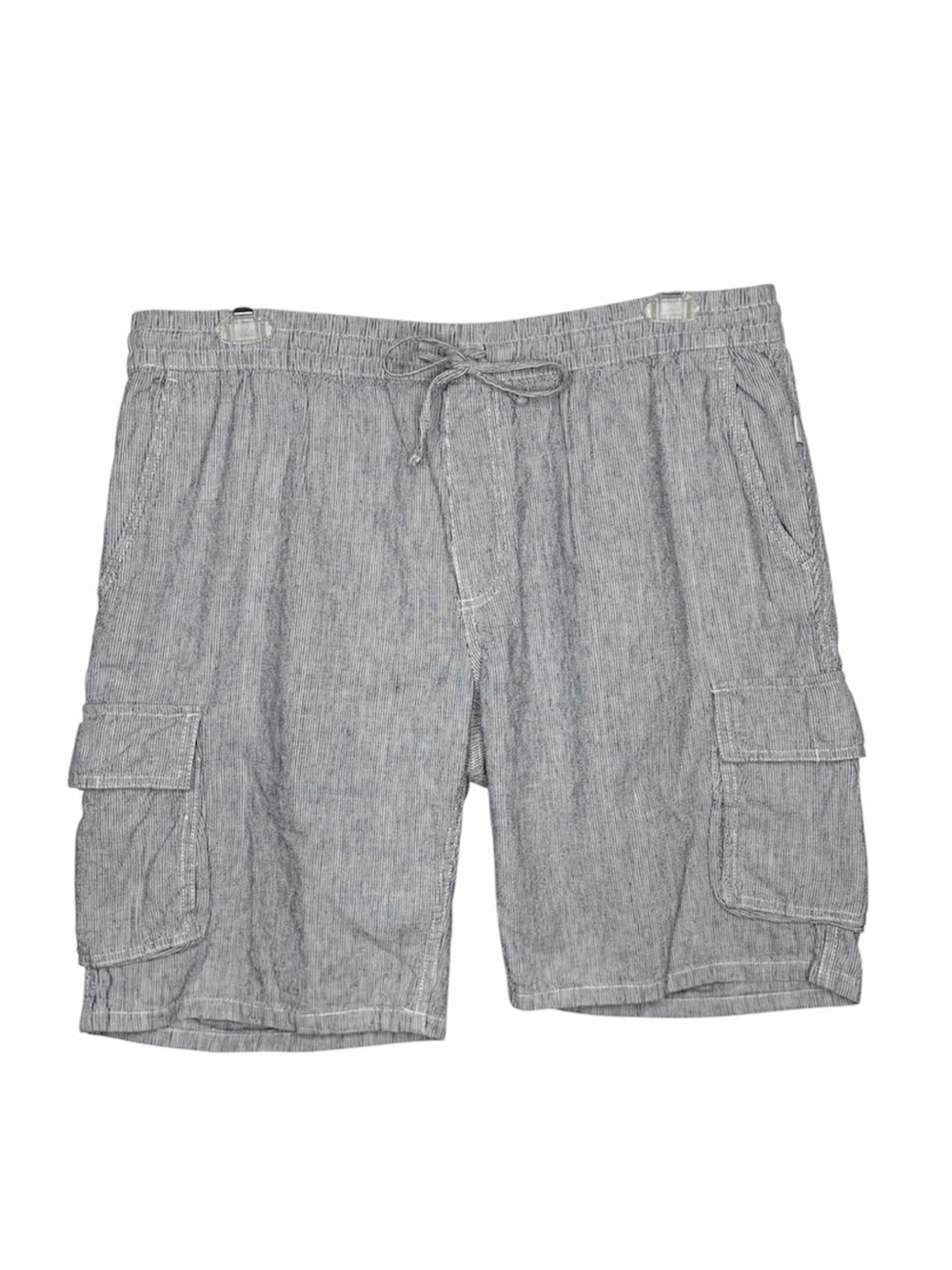 Onia Linen Blend Cargo Shorts Men's XL Blue White Stripe Drawstring Resort Beach